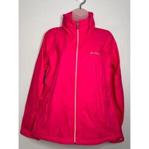 NWOT Columbia Woman Pink Windbreaker Hooded Travel Zip Up Jacket SZ L